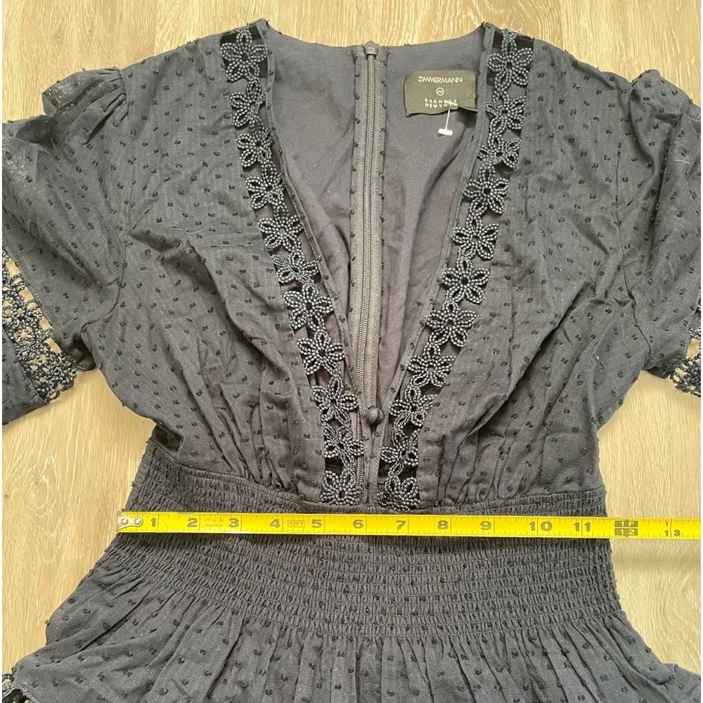 ZIMMERMAN Barney's NY Dark Navy Eyelet Lace Trim Dress Size 1/S NWOT MSRP $1200